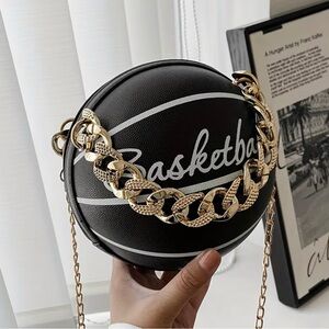 Chic Basketball-Print Round Crossbody Bag - Black
